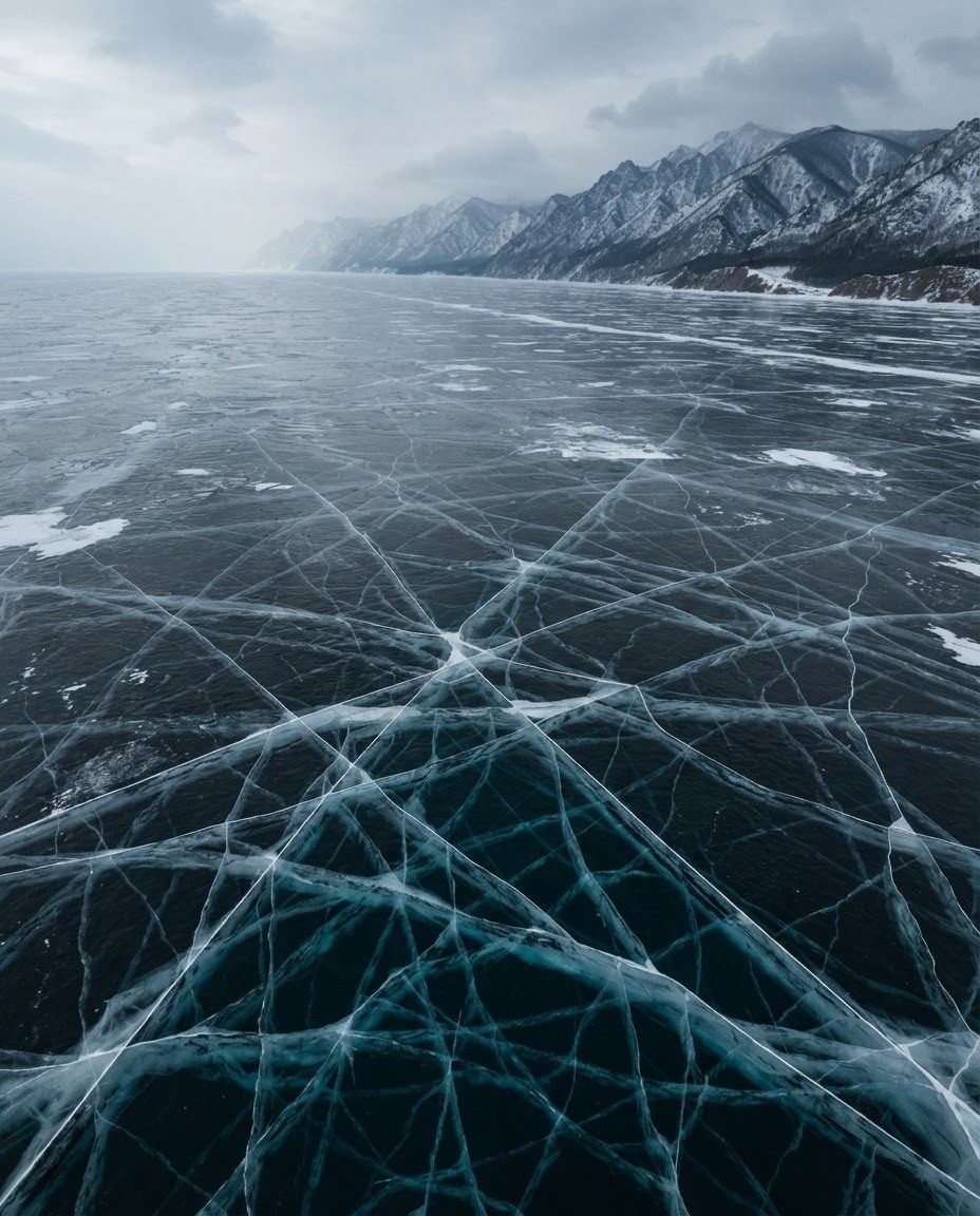 Frozen Lake Baikal Aerial View