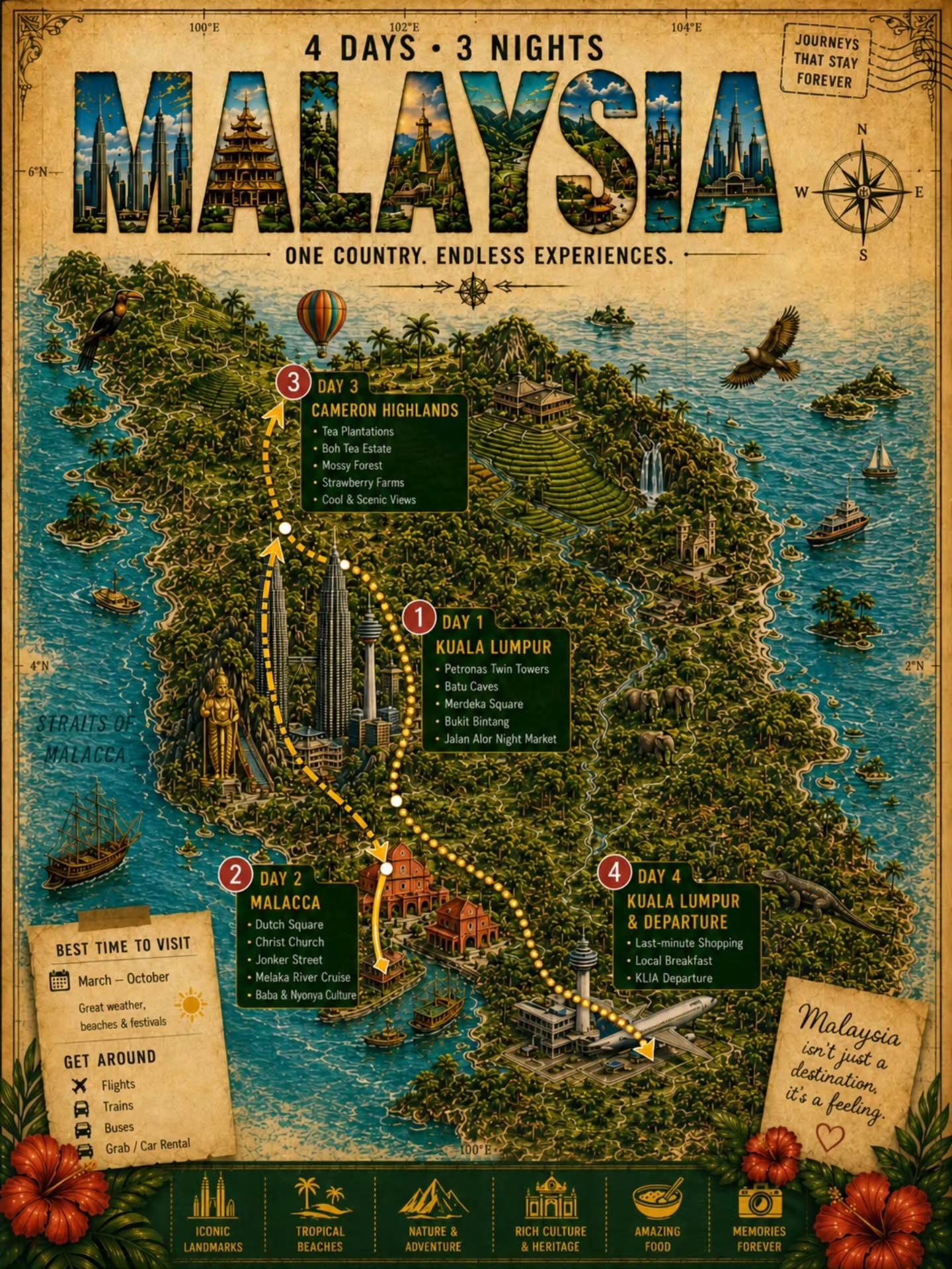 Ultimate 4 Day Malaysia Itinerary: Kuala Lumpur, Malacca, Cameron Highlands