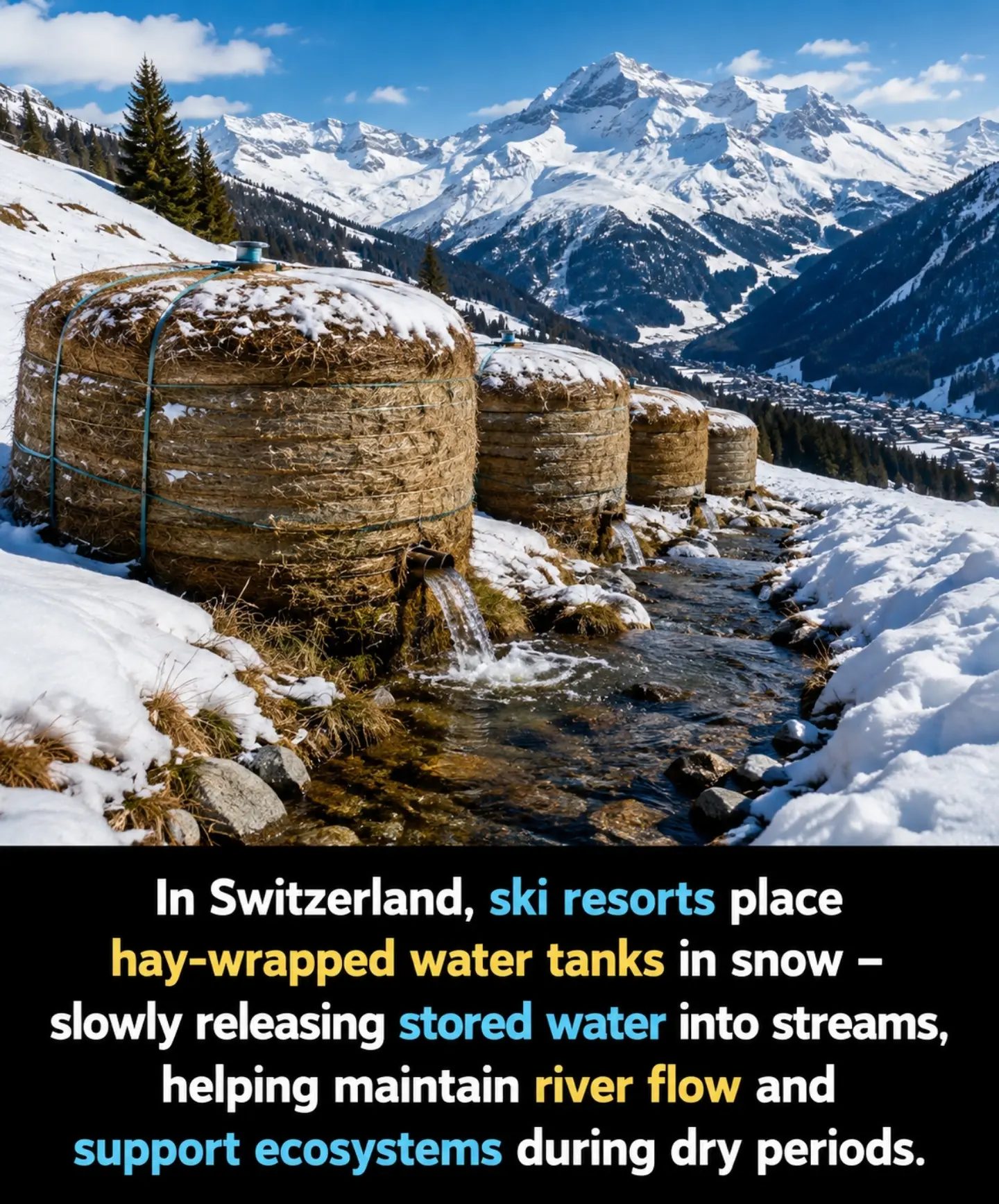 Swiss Ski Resorts Use Hay-Wrapped Tanks for Water Management