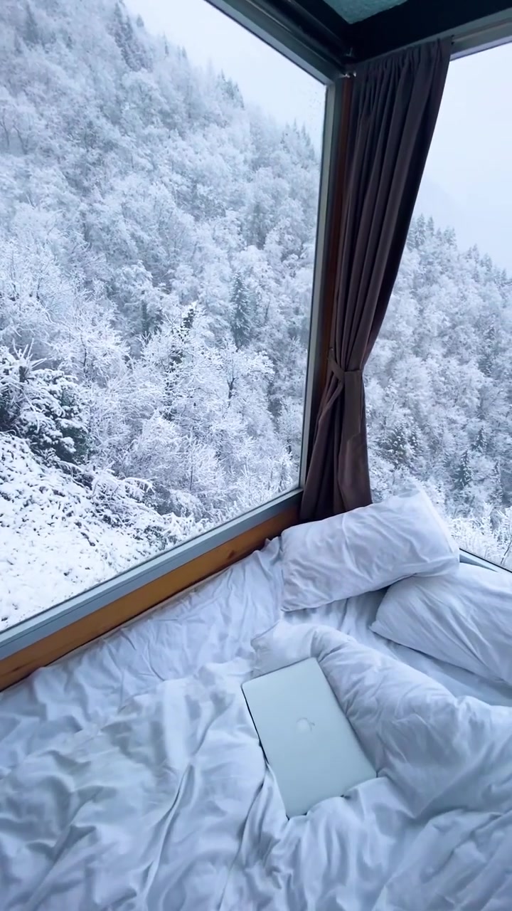 Cozy Winter Bedroom View with Laptop