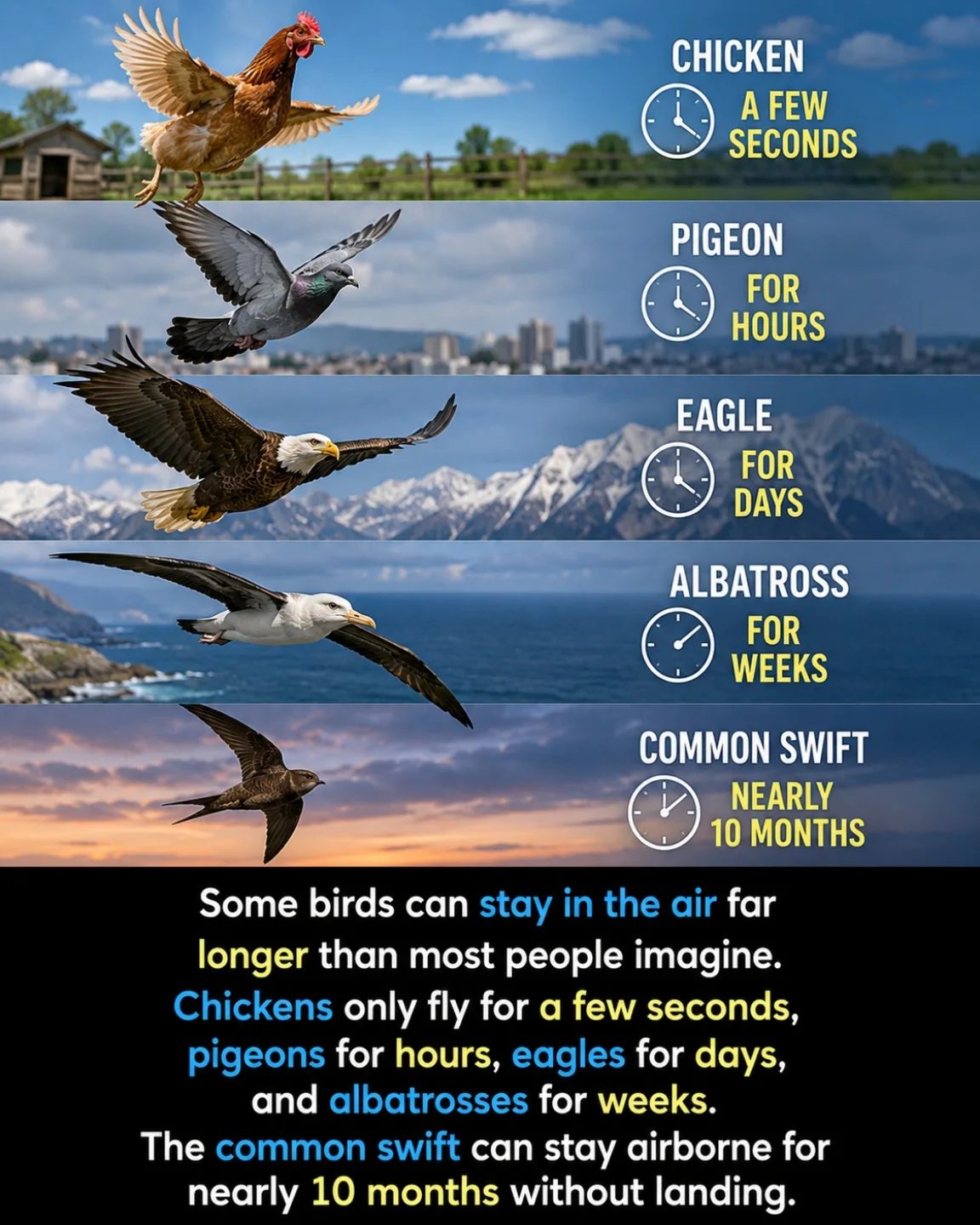 The Incredible Flight Durations of Birds