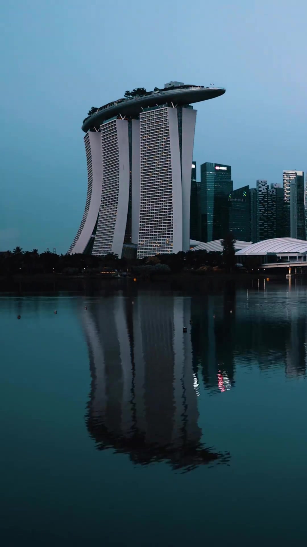 Marina Bay Sands Rooftop Pool View at Dusk