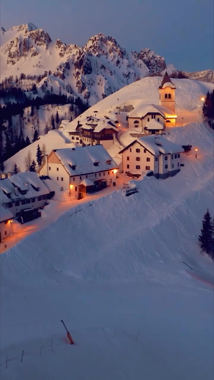 Monte Santo Di Lussari: Aerial View of Snowy Village