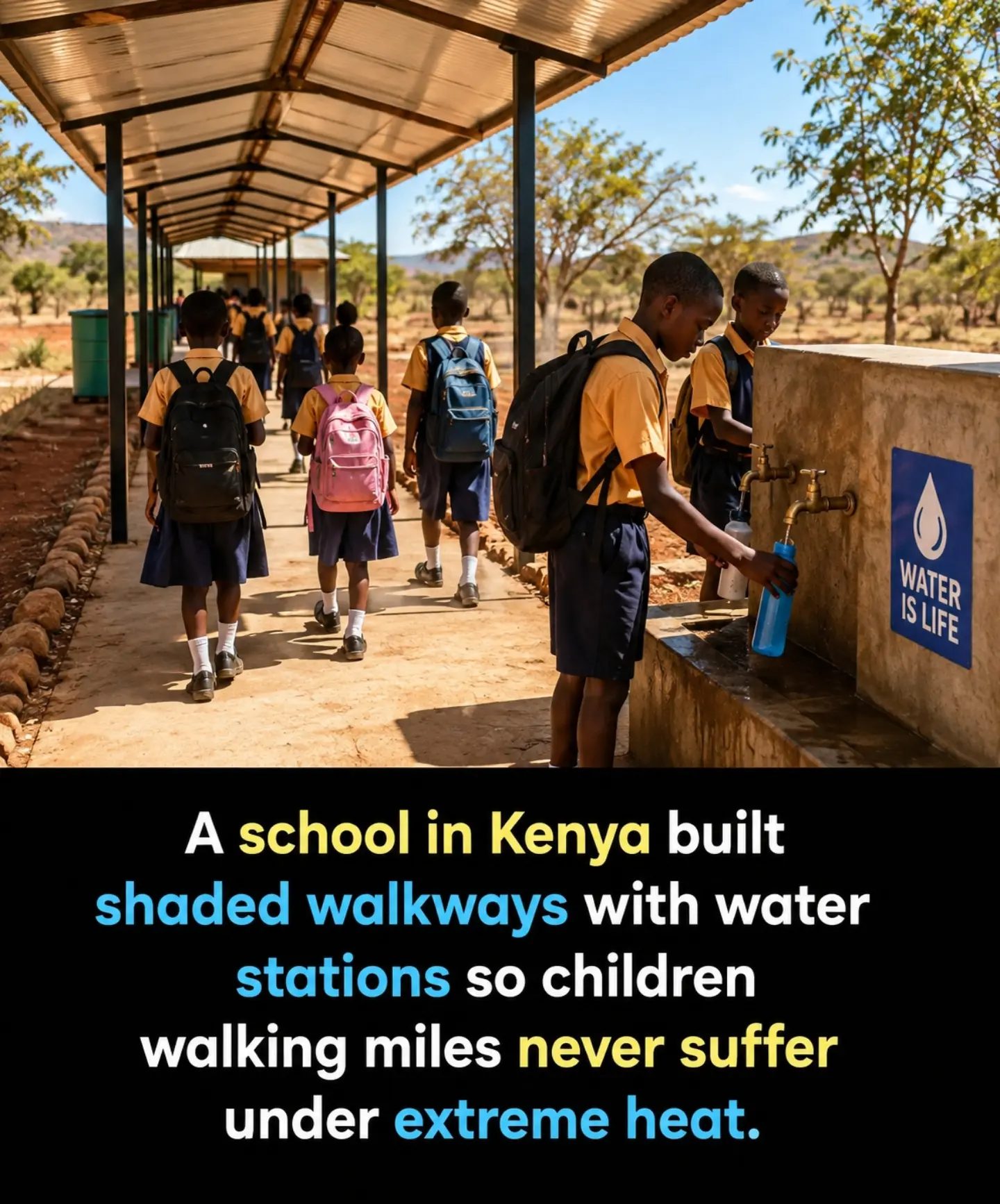 Kenyan School Combats Heat with Shaded Paths and Water