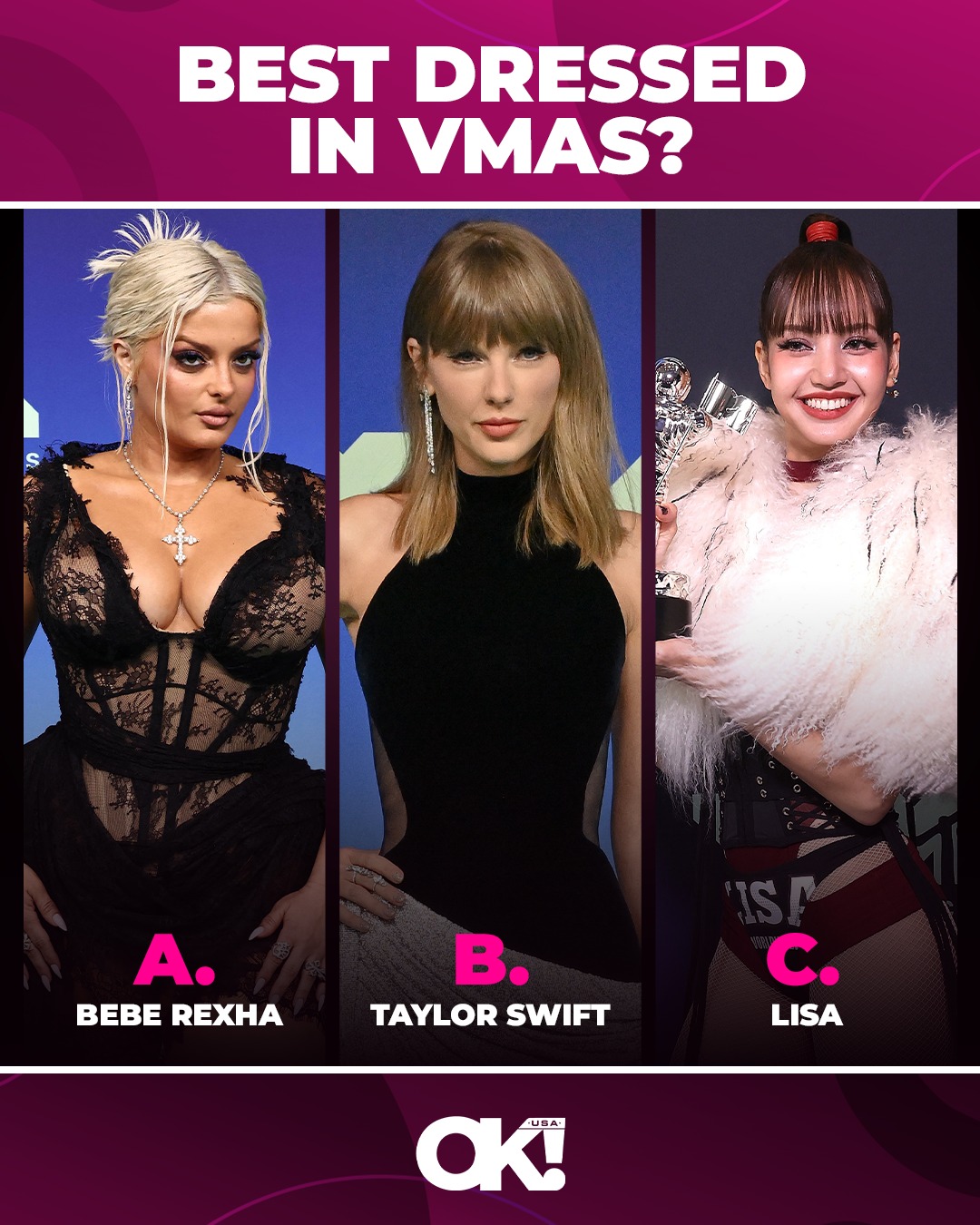 Vote Best Dressed VMAs: Bebe Rexha, Taylor Swift, Lisa
