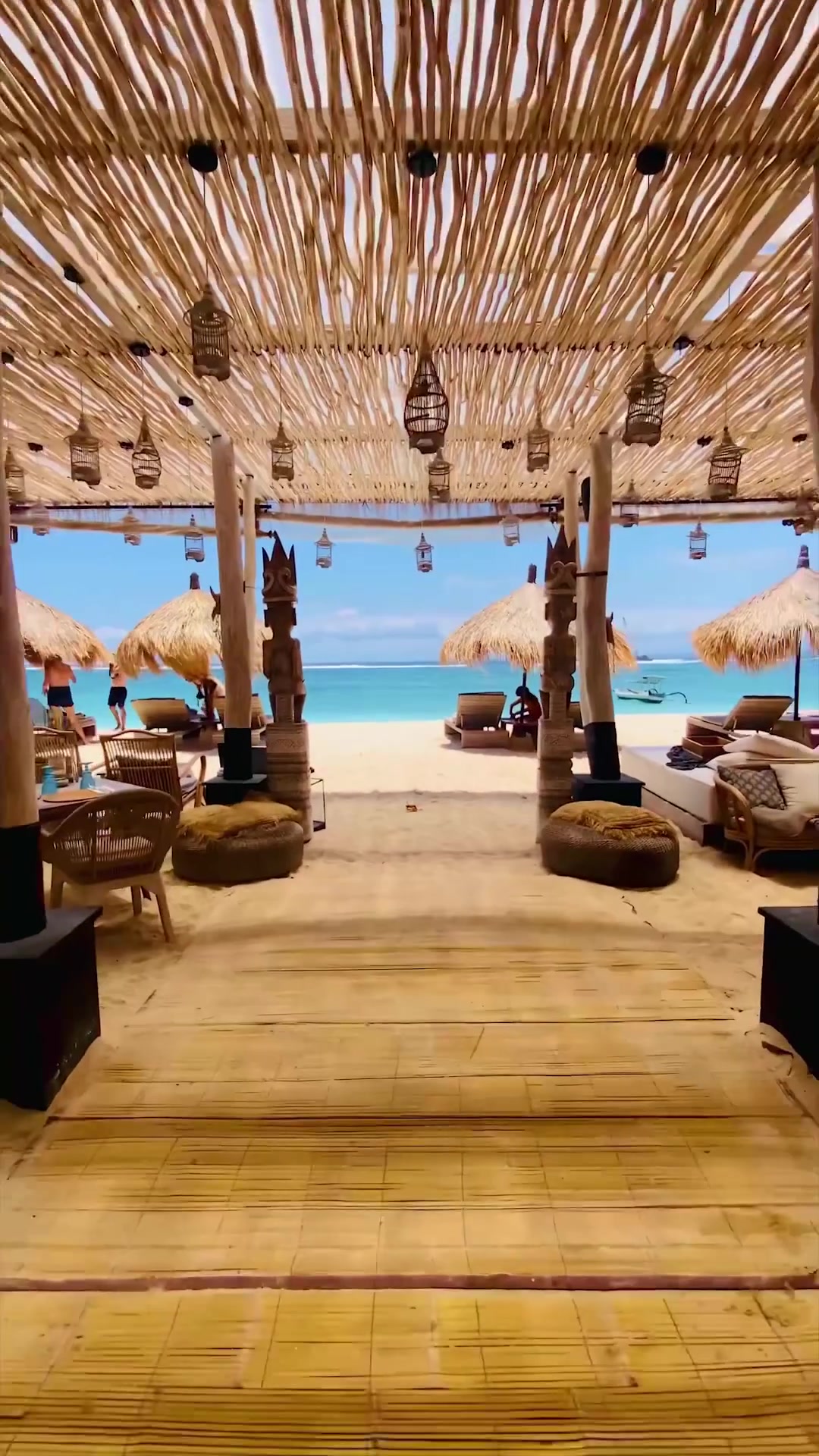 Beach Relaxation: Turquoise Water and Lounge Chairs