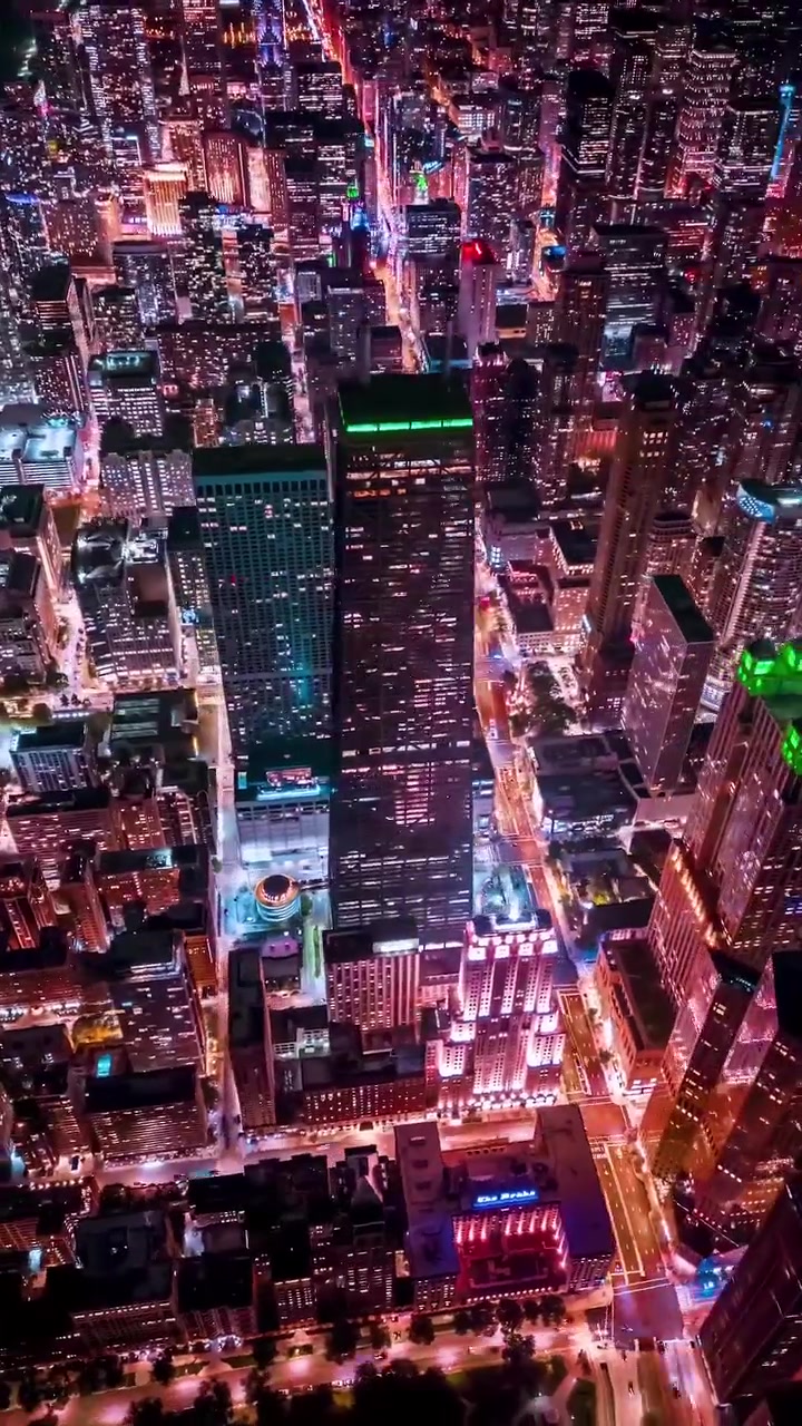Chicago Night Cityscape Aerial View