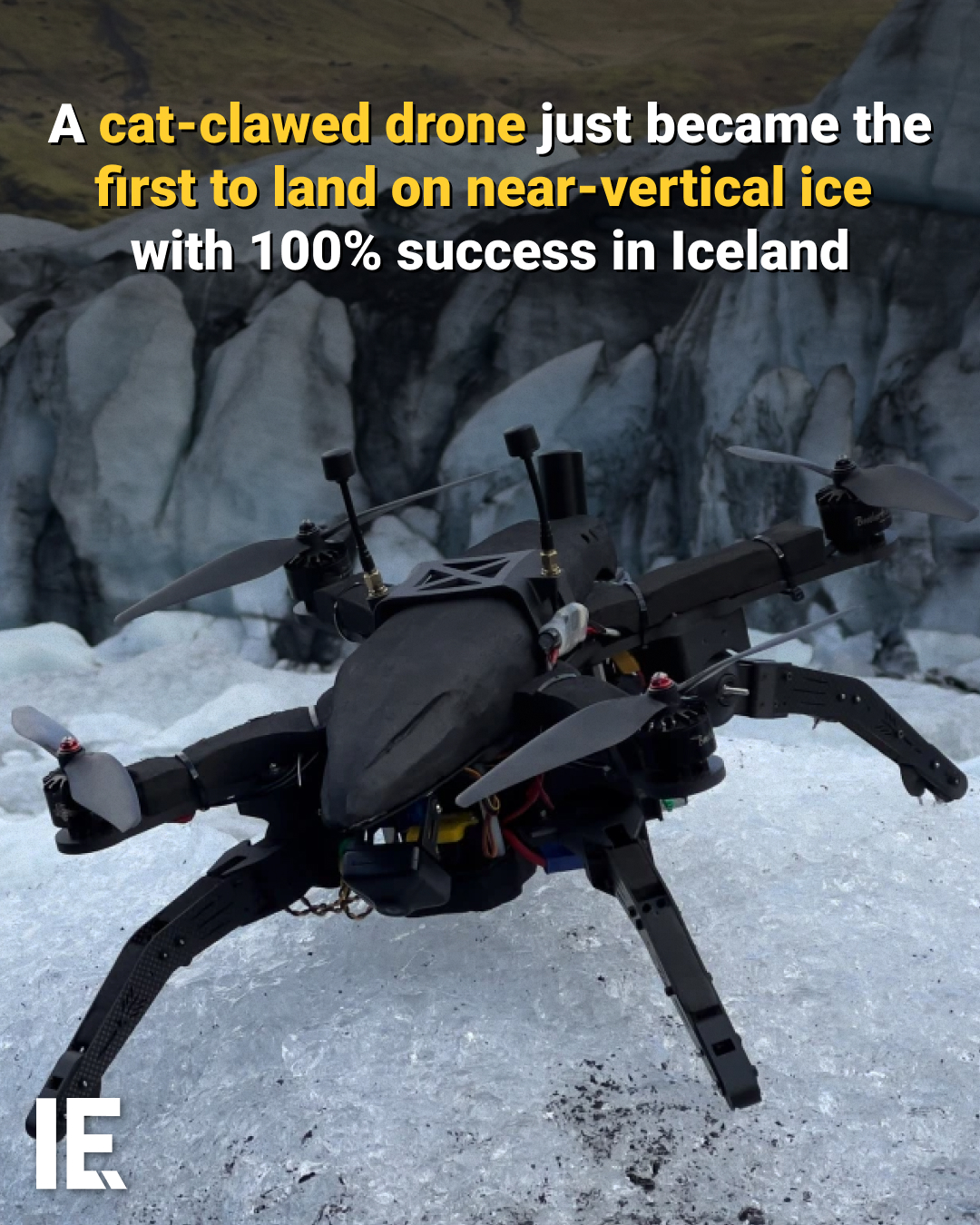 Drone Lands on Vertical Ice in Iceland