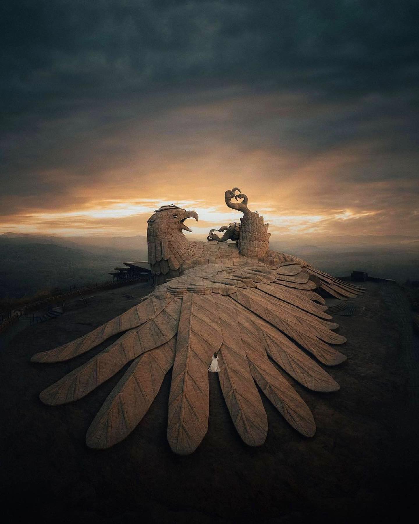 Massive Eagle Statue: Mountain Top View