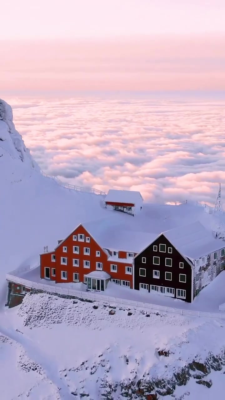 Snowy Mountain Village Aerial View