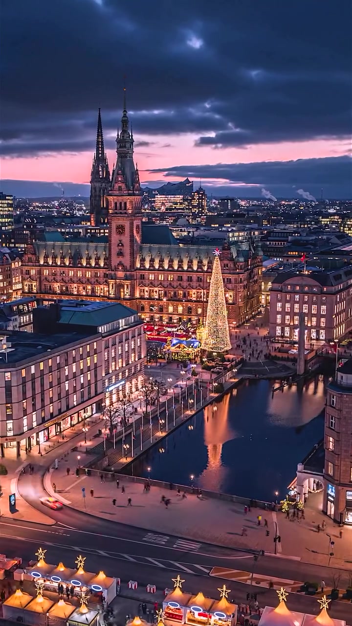 Hamburg Christmas Market: Aerial View of Festive Stalls
