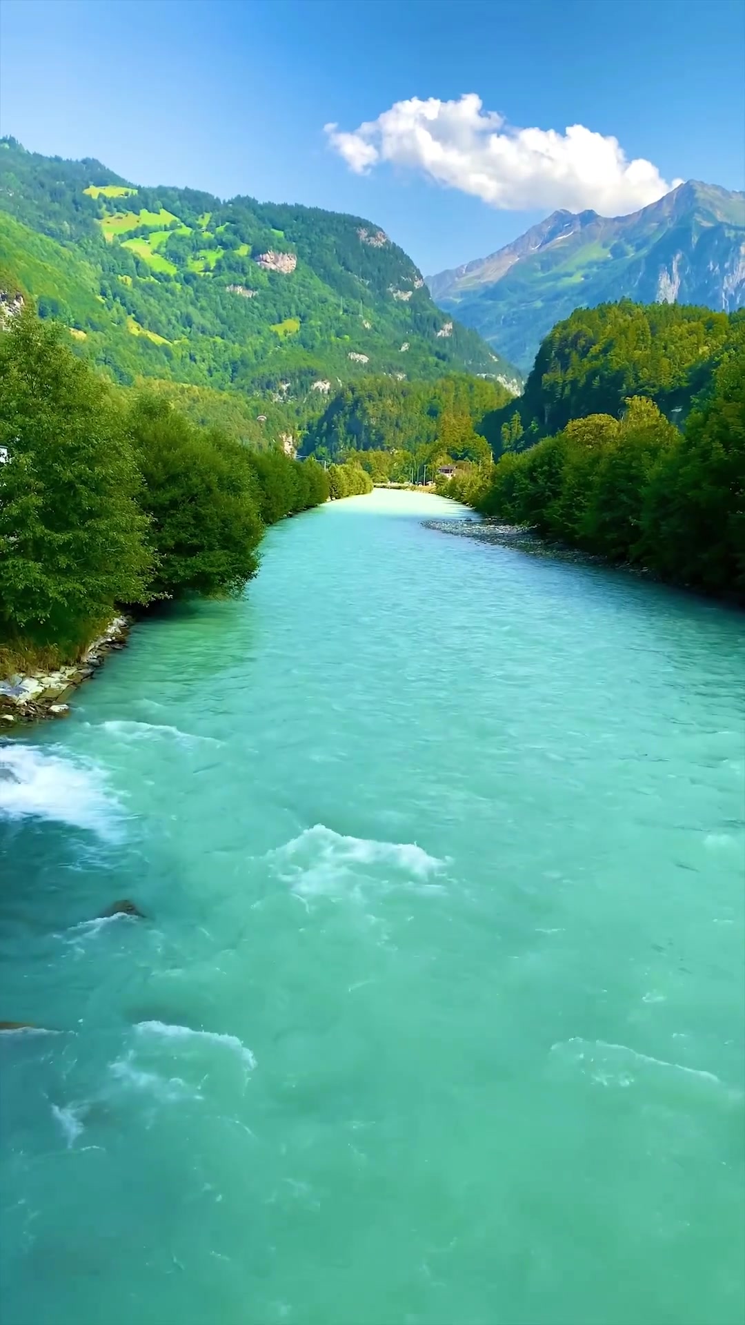 Turquoise River Landscape With Mountains