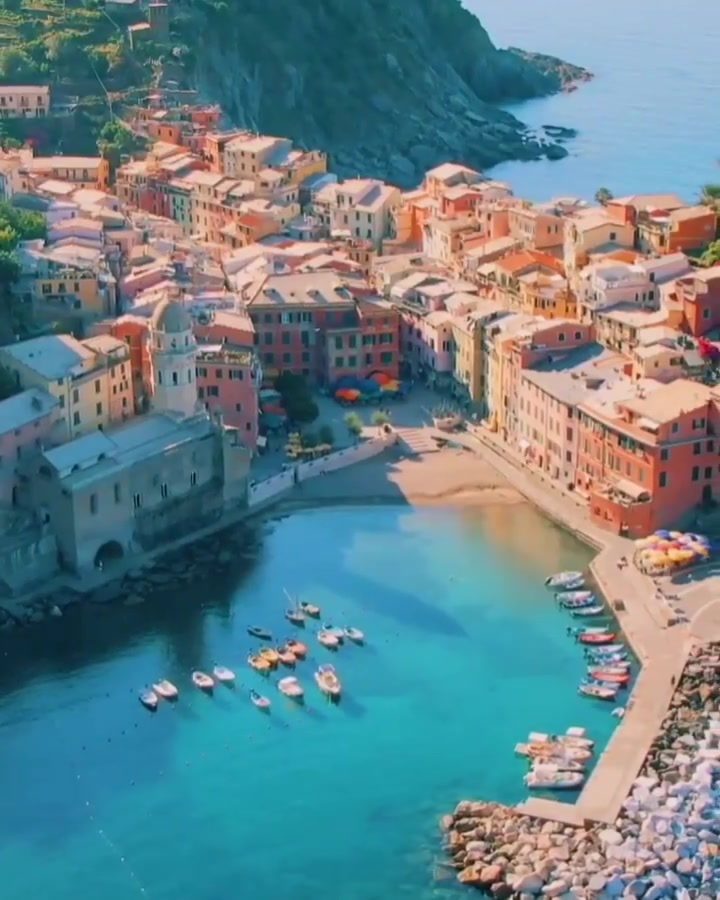 Aerial Tour of a Colorful Italian Coastal Village