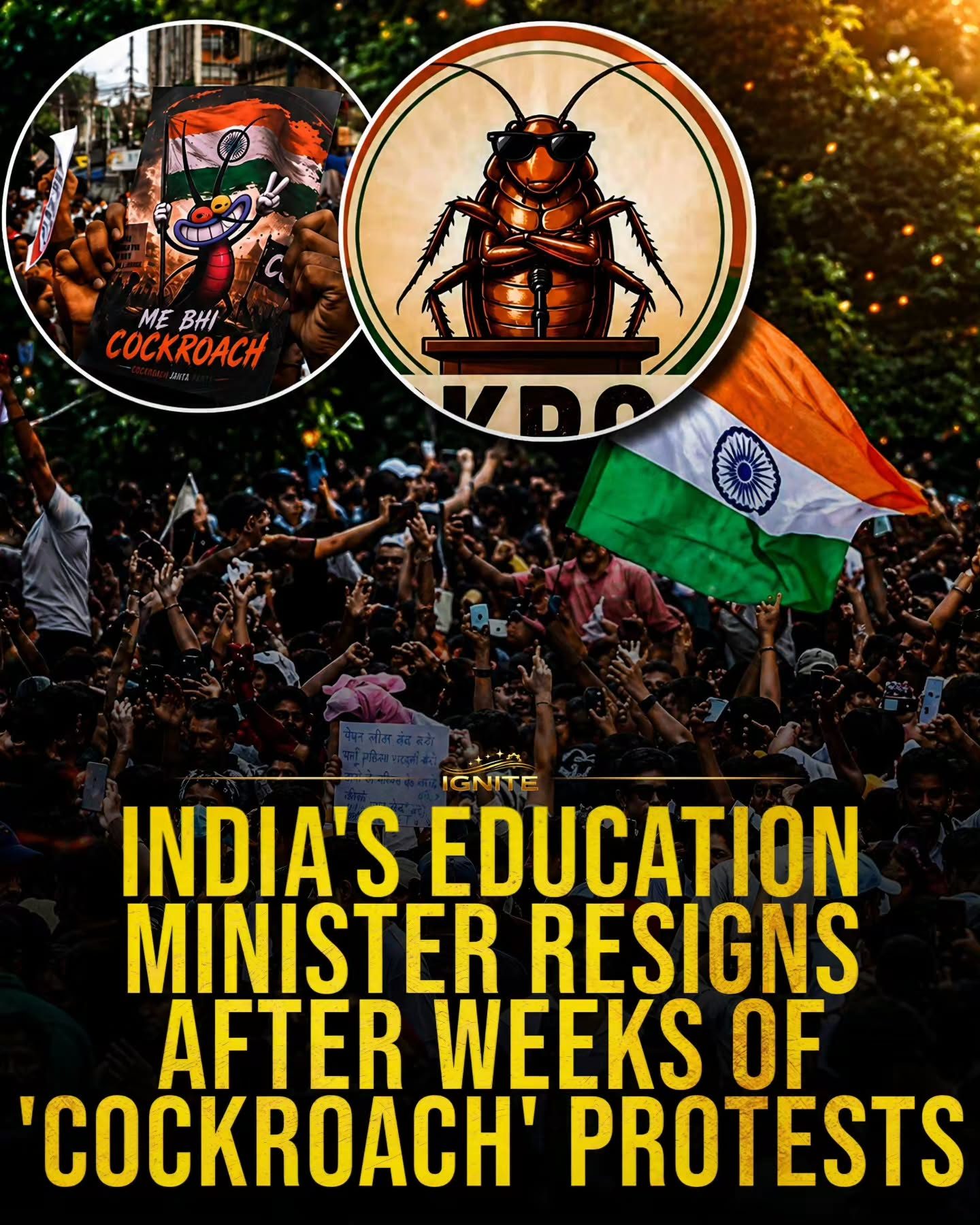 India's Education Minister Resigns Amid 'Cockroach' Protests
