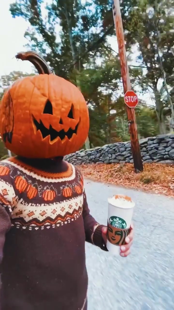 Halloween Pumpkin Head Walk with Starbucks Coffee