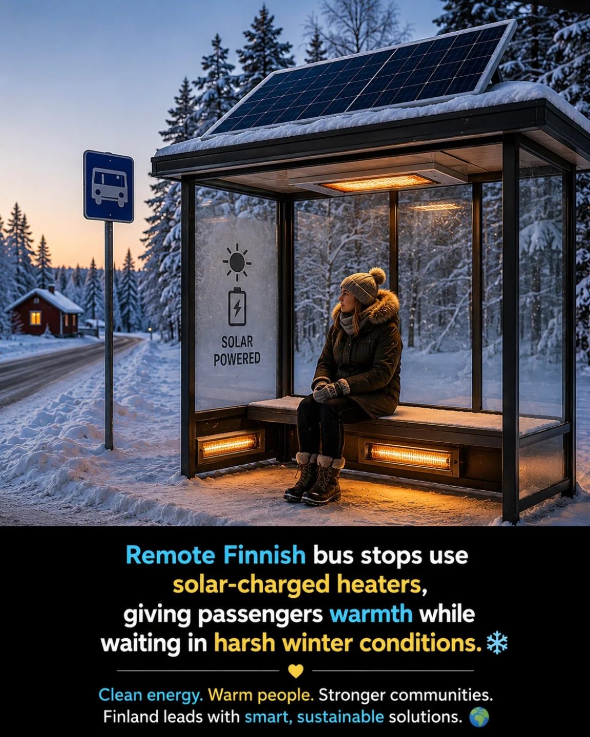Finland's Solar-Powered Bus Stops Warm Passengers in Winter