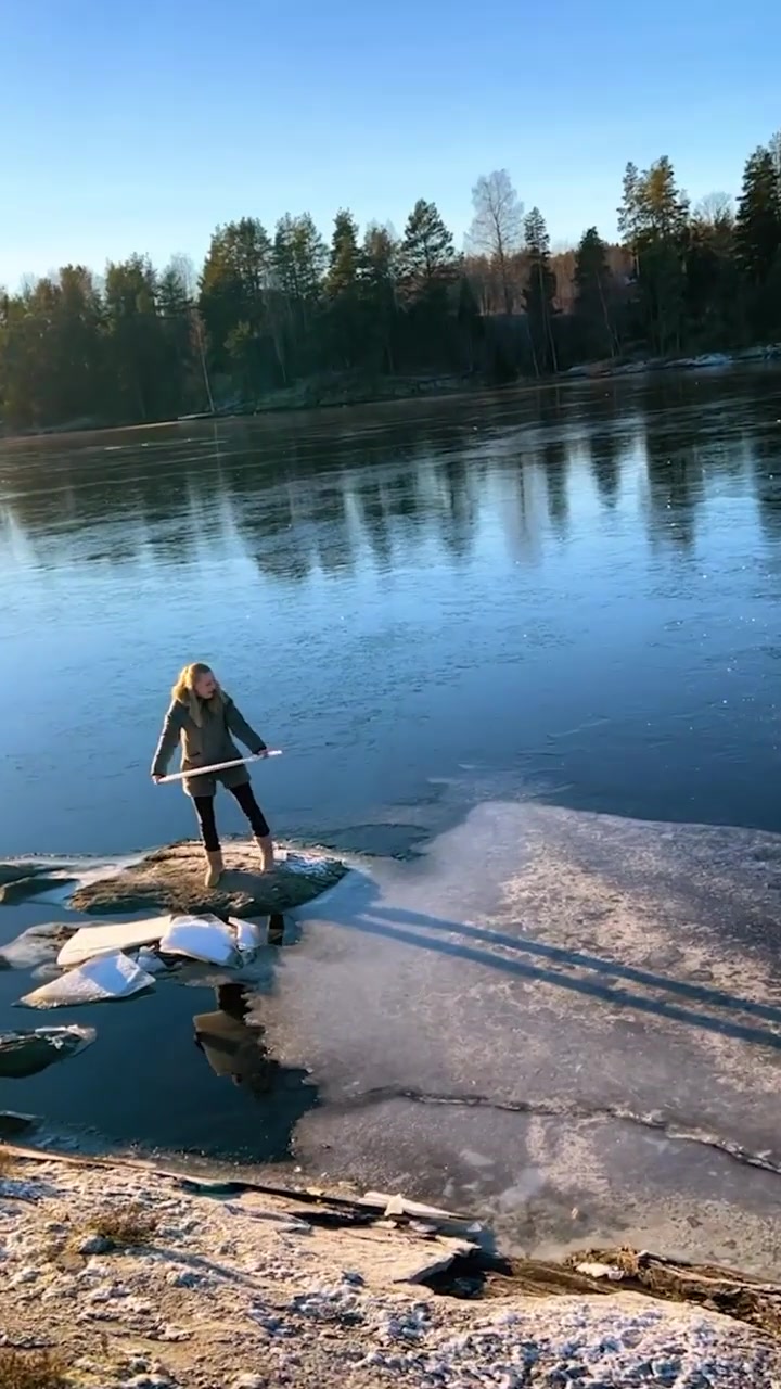 Ice Breaking on Lake in Sweden