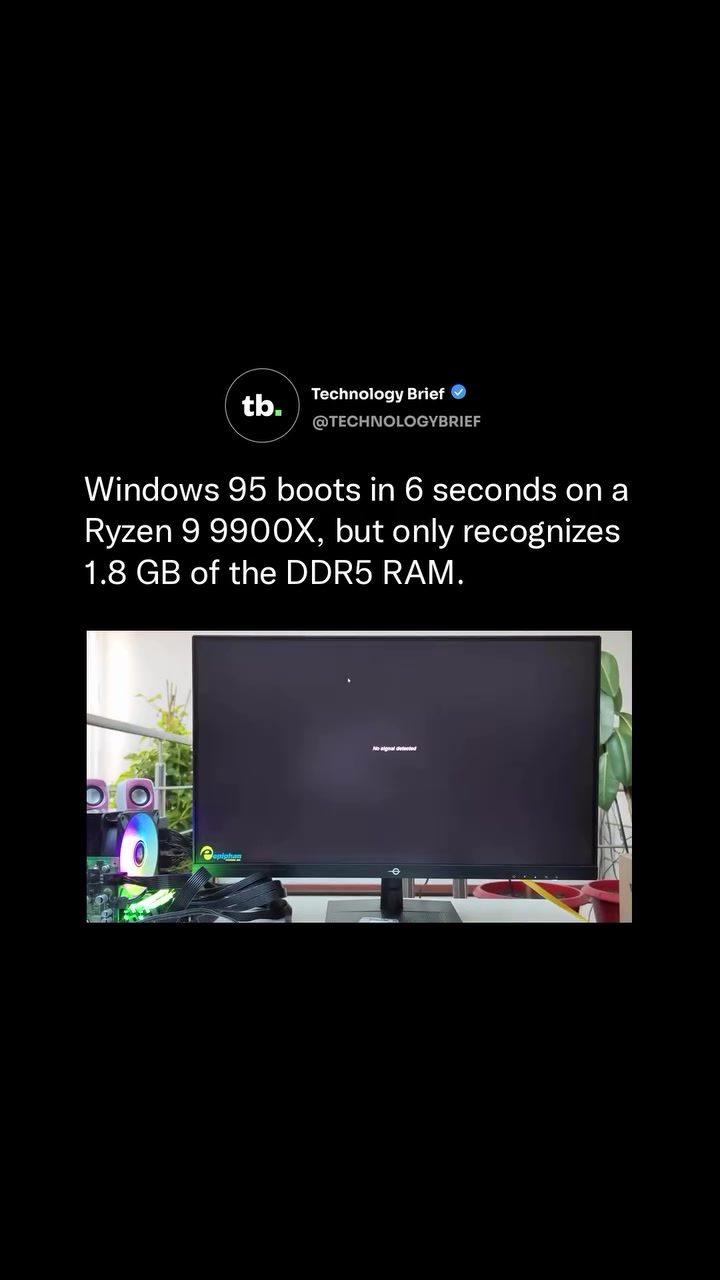 Windows 95 Boots in 6 Seconds on Ryzen 9 9900X