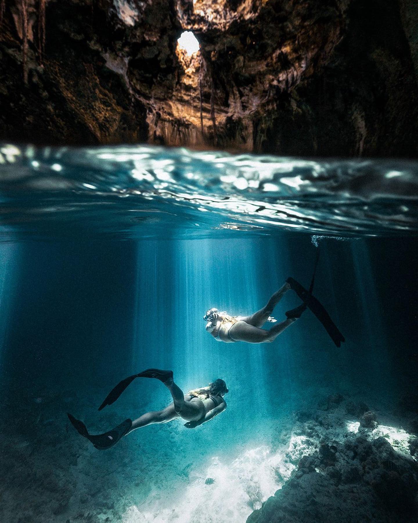 Underwater Freediving in Caves: Beauty and Tranquility