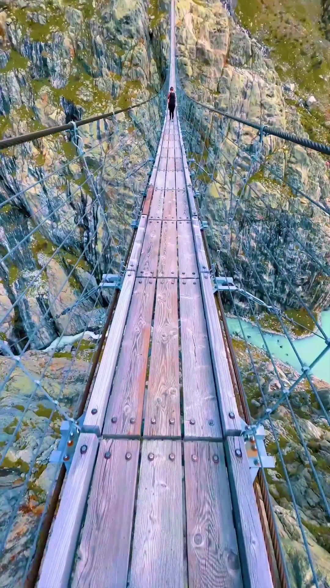 Hiking a Mountainous Suspension Bridge