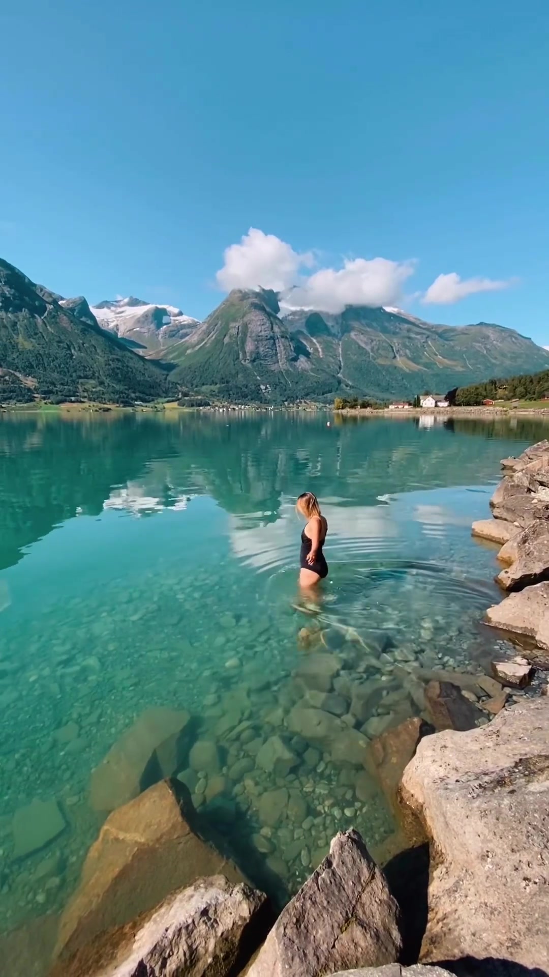 Swimming in a Mountain Lake: Scenic Beauty