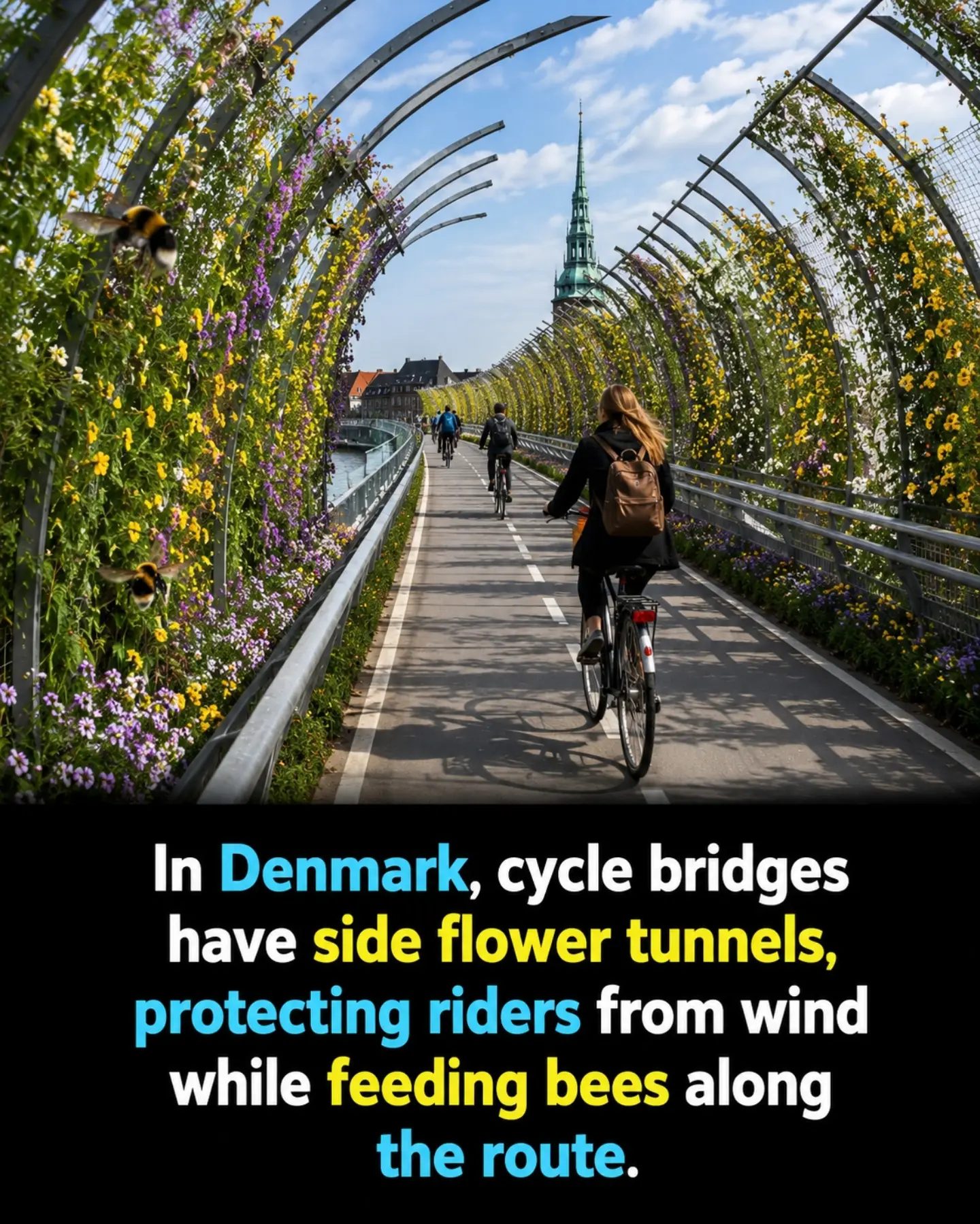Denmark's Eco-Friendly Cycle Bridges with Flower Tunnels
