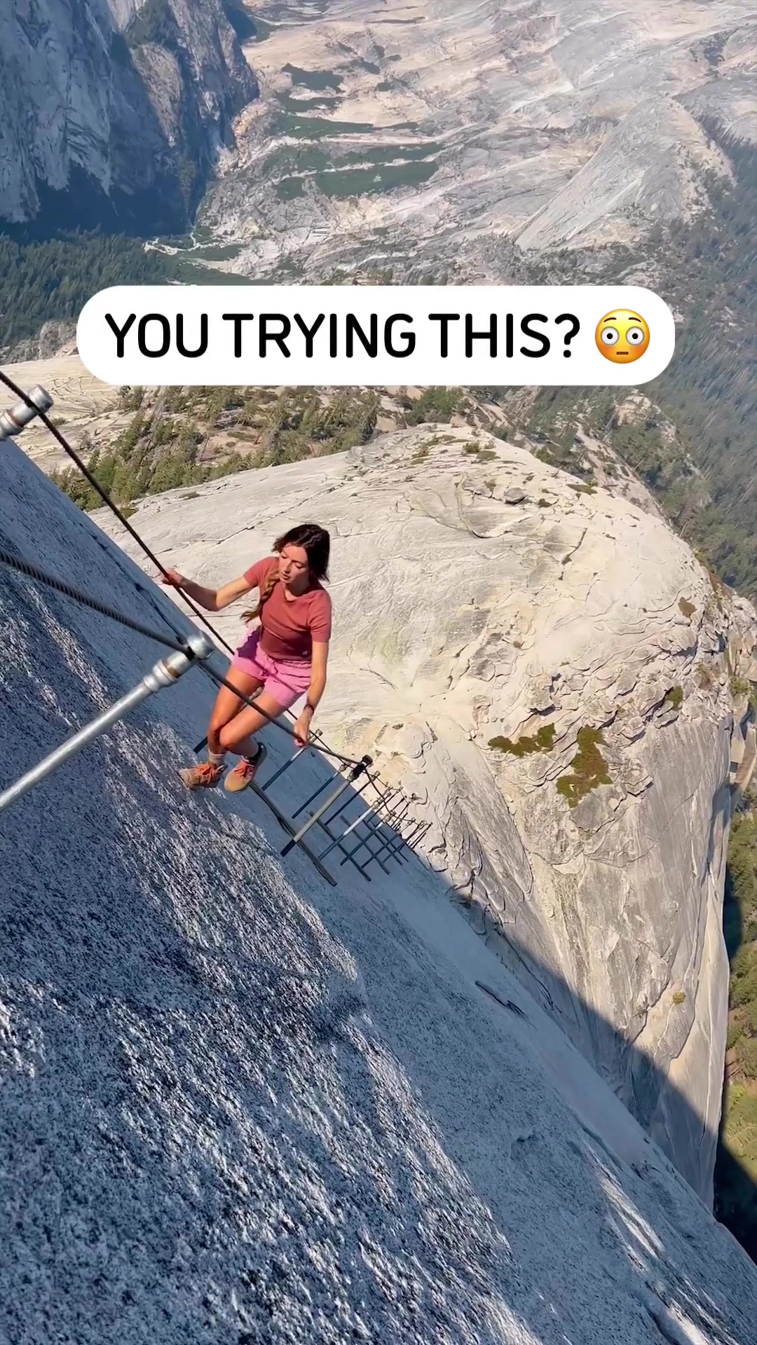 Extreme Hiking on Steep Rock Face